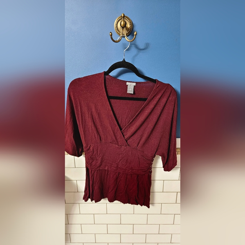 Ann Taylor Burgundy Midi Shirt